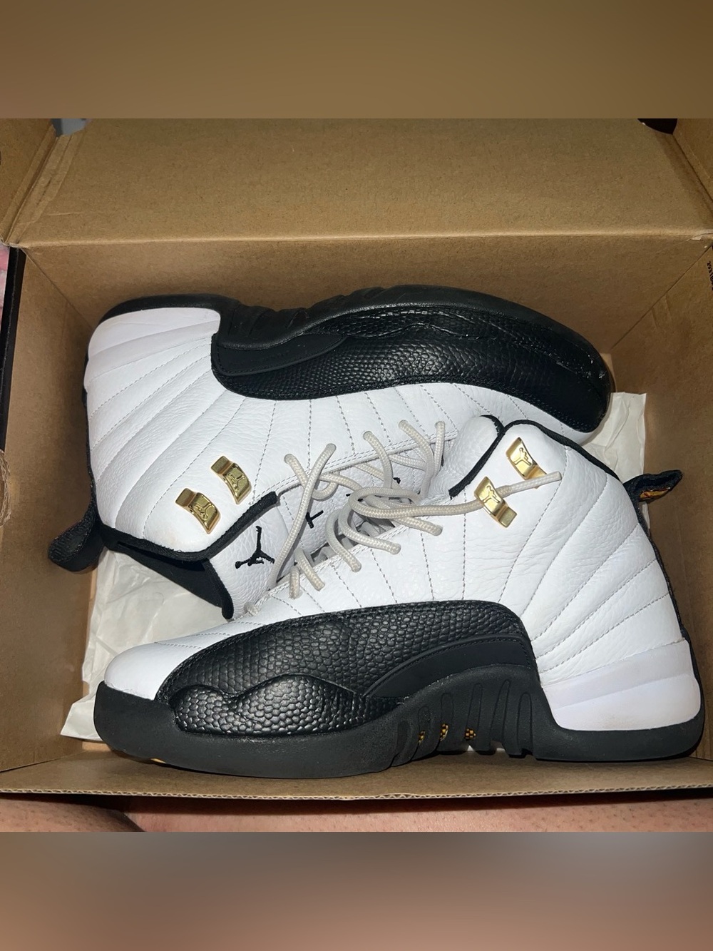 Jordan Retro High-Top Sneakers in White, Black and Gold